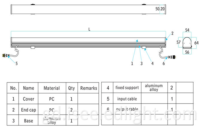 Dimension of DMX LED Tube